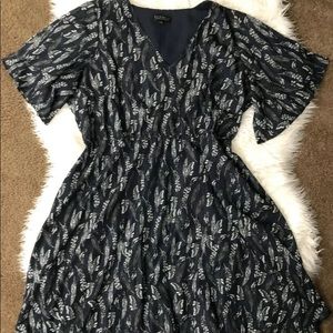 Eloquii Feather Print Black Dress Plus Size 26